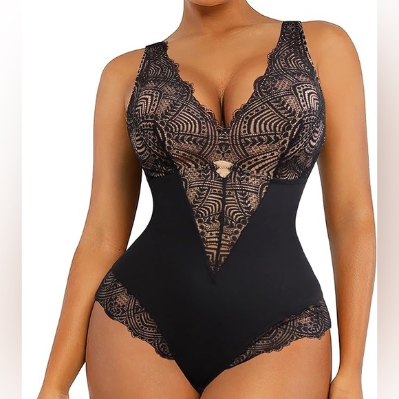shapellx Tops - SHAPELLX plus size XXL Lace Bodysuit Black Shapewear V Neck Thong Body Shaper